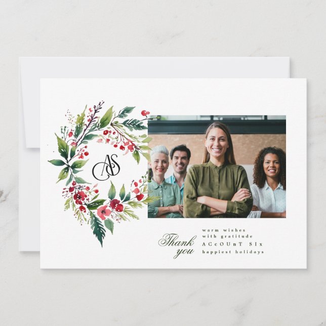 Tarjeta Festiva Logo de Navidades de negocios Wreath Photo (Anverso)