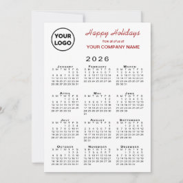 Tarjeta Festiva Logo de negocios del Calendario 2026 Red White Gin