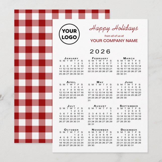 Tarjeta Festiva Logo de negocios del Calendario 2026 Red White Gin (Anverso / Reverso)