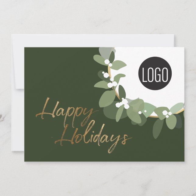 Tarjeta Festiva Logo de negocios modernos Faux gold Green Happy (Anverso)