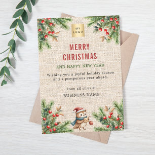 Tarjeta Festiva Logo de negocios Navidades beige burlap pine lindo
