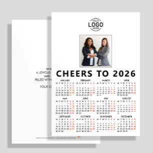 Tarjeta Festiva Logo de personalizado Foto White Calendar 2026 Bus