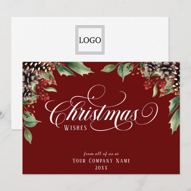 Tarjeta Festiva Logo de Script Navidades Business (Anverso / Reverso)