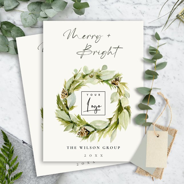 Tarjeta Festiva Logo de Winter Wreath Merry & Bright Navidades (Subido por el creador)