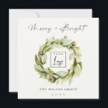 Tarjeta Festiva Logo de Winter Wreath Merry & Bright Navidades<br><div class="desc">Si necesitas más personalización,  por favor,  no dudes en enviarme un mensaje a yellowfebstudio@gmail.com.</div>