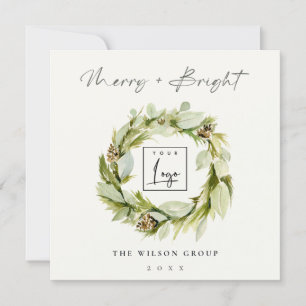 Tarjeta Festiva Logo de Winter Wreath Merry & Bright Navidades