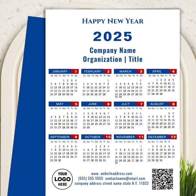 Tarjeta Festiva Logo del Calendario 2025 Rojo Patriótico Azul de l (Subido por el creador)