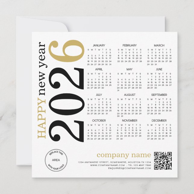 Tarjeta Festiva Logo del Calendario 2026 Código QR Feliz Año Nuevo (Anverso)