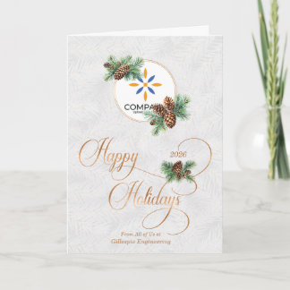 Tarjeta Festiva Logo Empresa Felices Fiestas y Pinos Personalizado