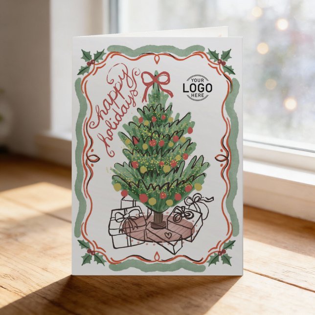 Tarjeta Festiva Logo Hand Drawn Charming Christmas Tree Business (Subido por el creador)