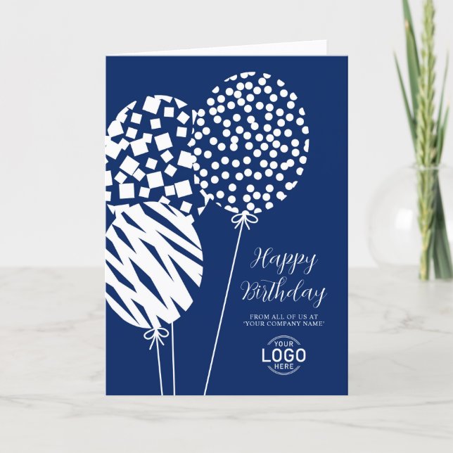 Tarjeta Festiva Logo Navy Blue Balloons Corporate Birthday Card (Anverso)