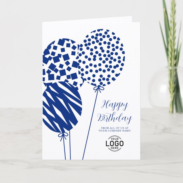 Tarjeta Festiva Logo Navy Blue Balloons Corporate Birthday Card (Anverso)