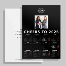 Tarjeta Festiva Logo Photo Black Sleek Calendar 2026 Business