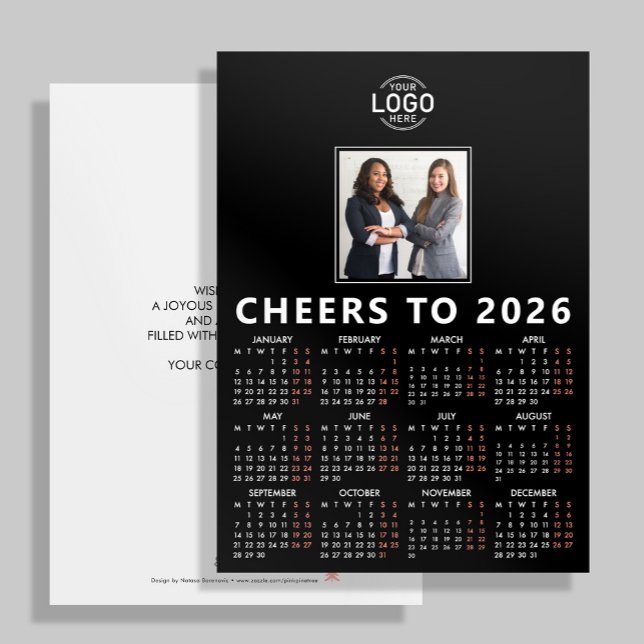 Tarjeta Festiva Logo Photo Black Sleek Calendar 2026 Business (Subido por el creador)