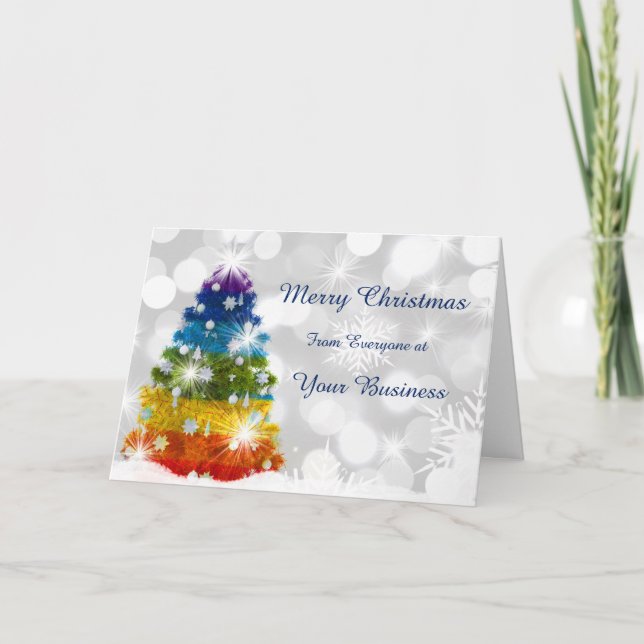Tarjeta Festiva Logo Promo Árbol de arcoiris Negocios Feliz Navida (Anverso)
