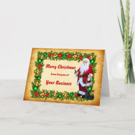 Tarjeta Festiva Logo Promo Business Santa + Wreath Merry Christmas