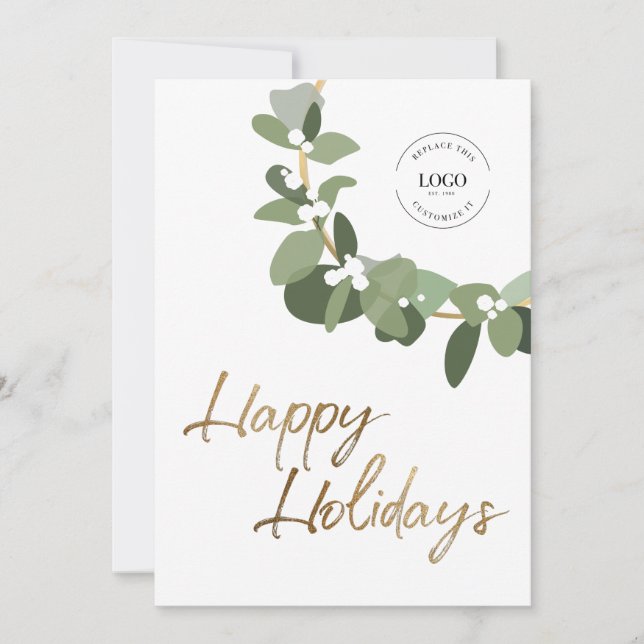 Tarjeta Festiva Logo Vertical Happy Holidays Modern Business (Anverso)