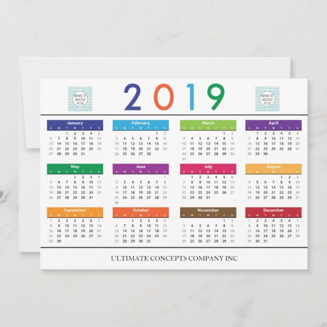 Tarjeta Festiva Logo y nombre de la compañía Calendar 2019 (Anverso)