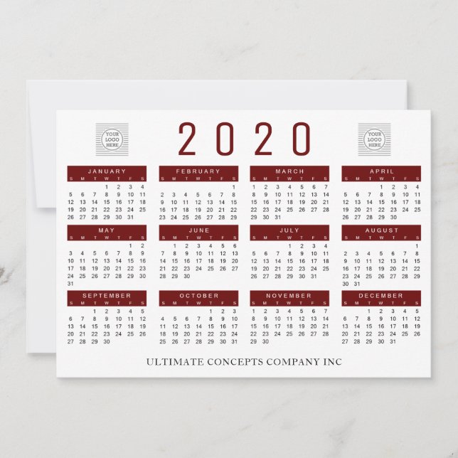 Tarjeta Festiva Logo y nombre de la Compañía del Calendario 2020 (Anverso)
