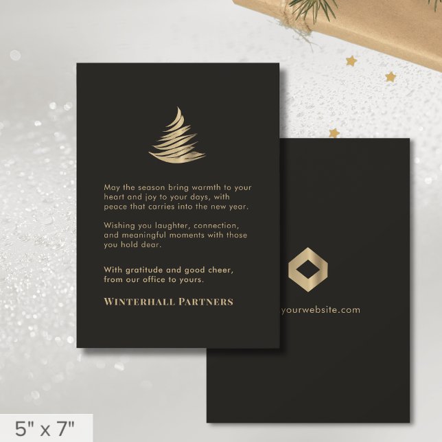 Tarjeta Festiva Logotipo comercial Black Gold Christmas Tree (Subido por el creador)
