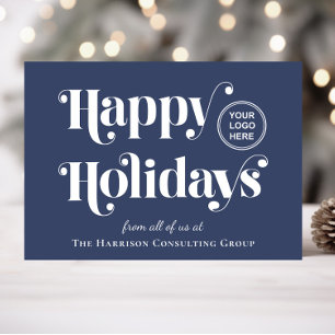 Tarjeta Festiva Logotipo comercial Código QR Navidades azules Corp