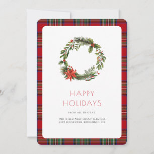 Tarjeta Festiva Logotipo comercial Holiday Stewart Plaid Tartán