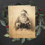 Tarjeta Festiva Logotipo de la compañía Navidades de antigüedades<br><div class="desc">Envíe saludos cálidos de vacaciones a sus clientes con estas tarjetas de vacaciones personalizadas de Navidades antiguos con logotipo de la compañía. Con un diseño nostálgico y clásico de Santa Claus leyendo un libro, estas tarjetas de felicitación personalizadas capturan la esencia del encanto tradicional de los Navidades. Perfecto tanto para...</div>