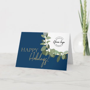 Tarjeta Festiva Logotipo de la empresa Felices Fiestas Dorado Azul