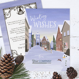 Tarjeta Festiva Logotipo de negocios nostálgico Navidades azul cla