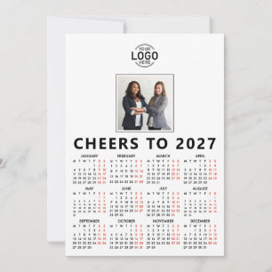 Tarjeta Festiva Logotipo personalizado Foto Calendario Blanco 2026