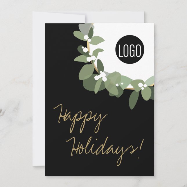 Tarjeta Festiva Logotipo Wreath moderno Feliz no denominacional (Anverso)