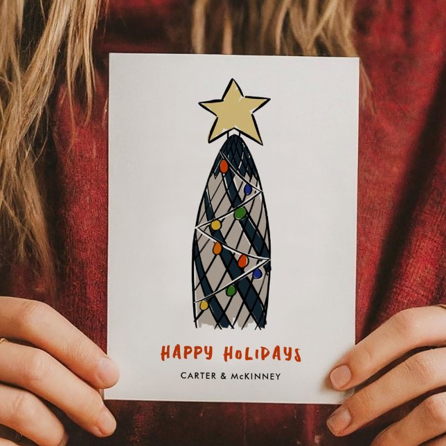 Tarjeta Festiva London Gherkin Tower Christmas Tree Business (London Gherkin Tower Christmas Tree Illustrated Business Holiday Card)