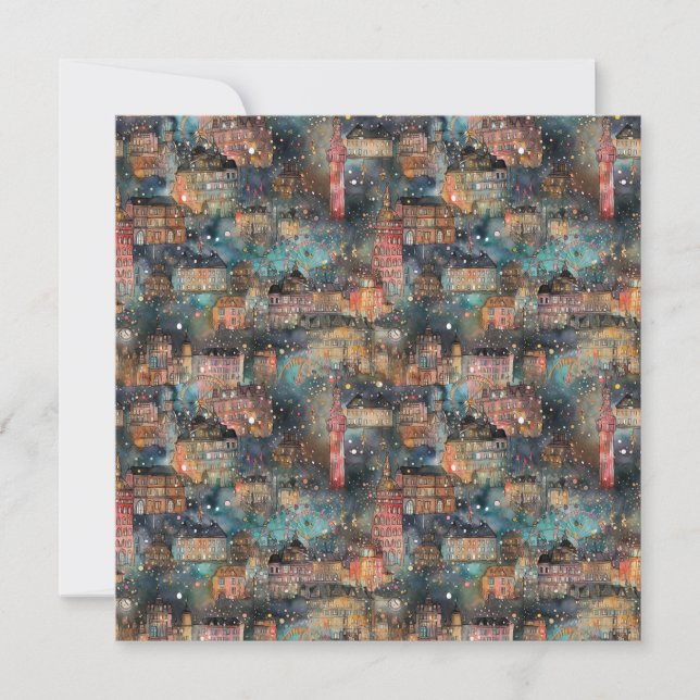 Tarjeta Festiva Londres en Navidades y Año Nuevo en acuarelas (Anverso)