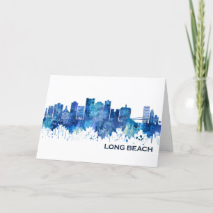 Tarjeta Festiva Long Beach California Skyline Blue
