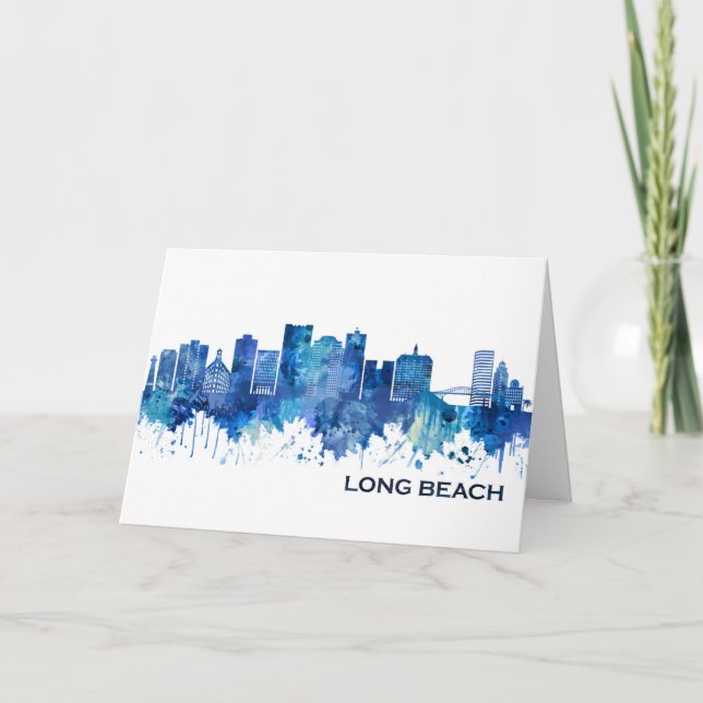 Tarjeta Festiva Long Beach California Skyline Blue (Anverso)