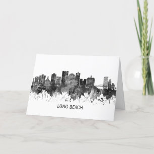 Tarjeta Festiva Long Beach California Skyline BW