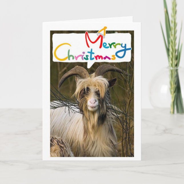 TARJETA FESTIVA ¡LONGHAIRD GOAT DICE FAMOSOS NAVIDADES CONTIGO! (Anverso)