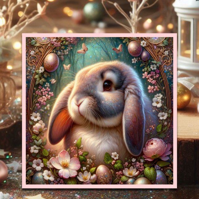 Tarjeta Festiva Lop Earl Bunny Whimsical Floral Easter (Subido por el creador)