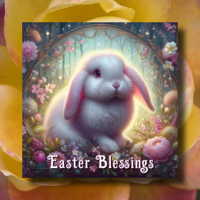 Tarjeta Festiva Lop Earn Bunny Pink Floral Art Nouveau Pascua (Subido por el creador)