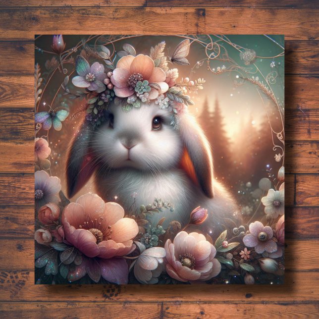 Tarjeta Festiva Lop Earn Bunny Woodland Floral Art Nouveau Pascua (Subido por el creador)