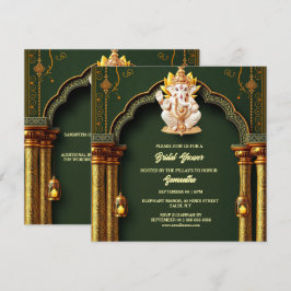 Tarjeta Festiva Lord Ganesh oro verde paisley moda elegante arco