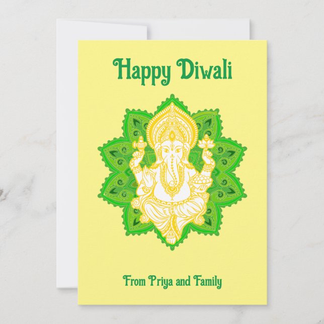 Tarjeta Festiva Lord Ganpati Happy Diwali Yellow (Anverso)