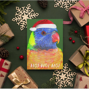 Tarjeta Festiva Lorikeet arcoiris usando Santa Hat Aussie