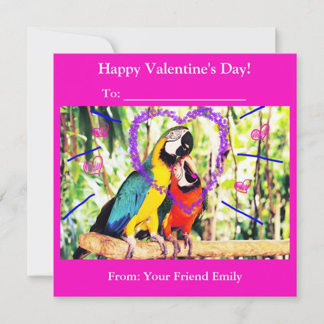 Tarjeta Festiva Loritos del amor del aula funky para niños  (Anverso)