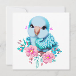 Tarjeta Festiva Loro de bebé azul dulce y adorable