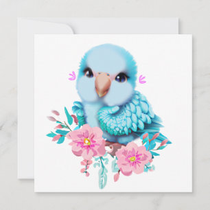 Tarjeta Festiva Loro de bebé azul dulce y adorable