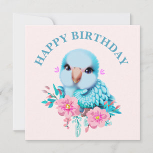 Tarjeta Festiva Loro de bebé azul dulce y adorable