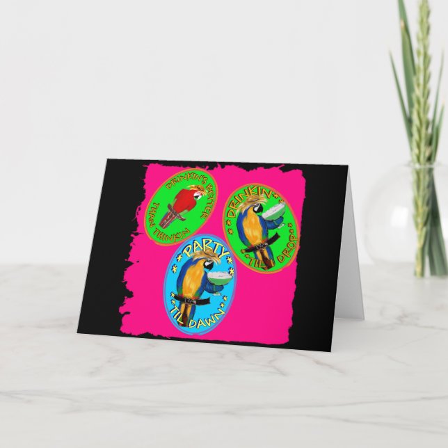 TARJETA FESTIVA LOROS BORRACHOS (Anverso)
