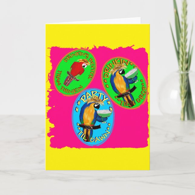 TARJETA FESTIVA LOROS BORRACHOS (Anverso)