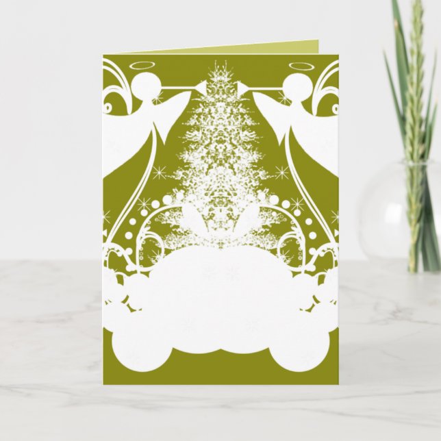 Tarjeta Festiva Los ángeles en verde (Anverso)